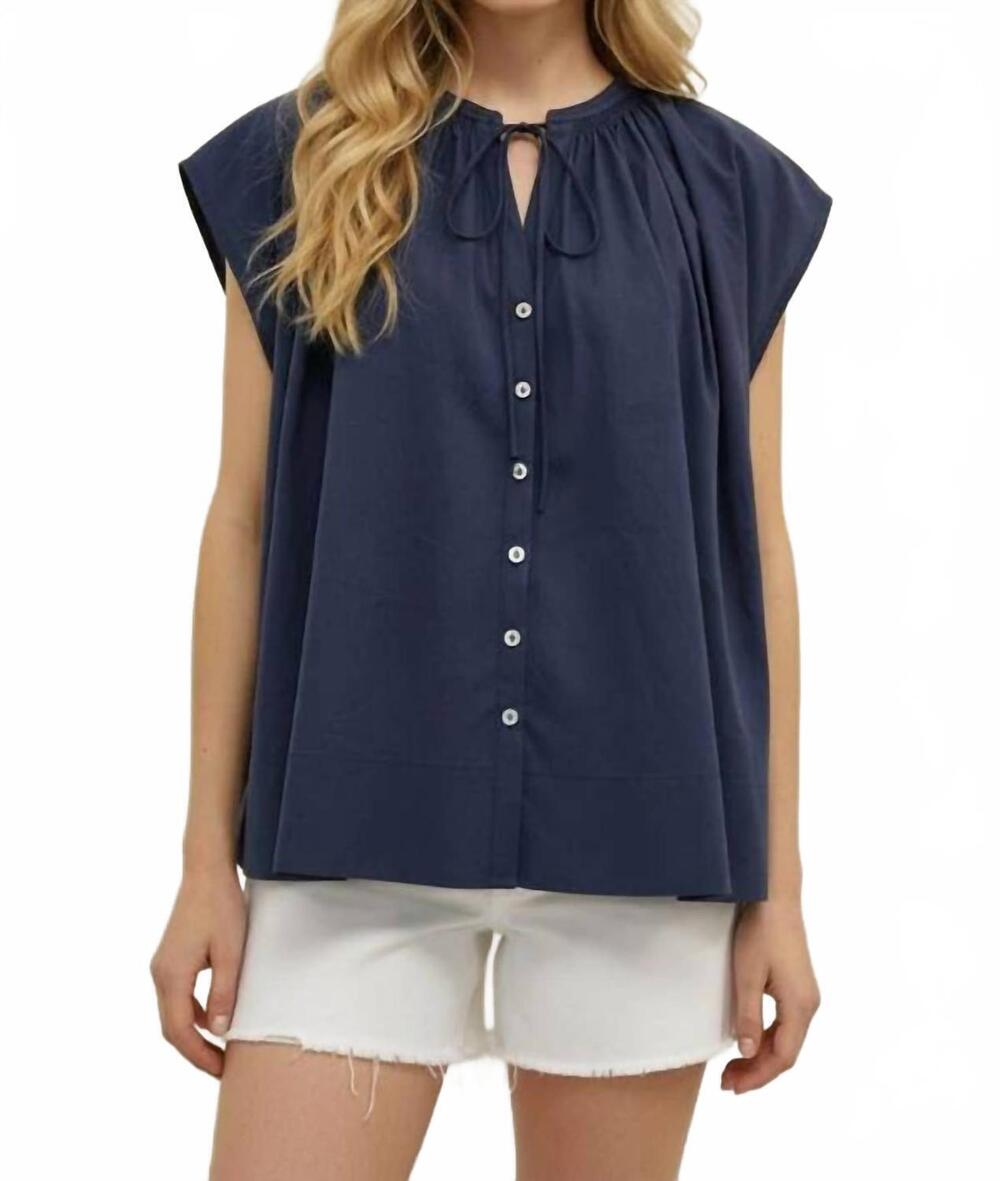 NEW PINCH tie neck blouse in navy